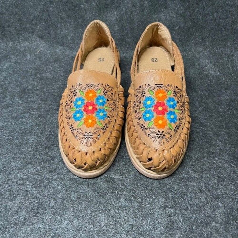 Women's Huarache Authentic Mexican Sandals‎ Size 6 Leather Floral Shoe Flats